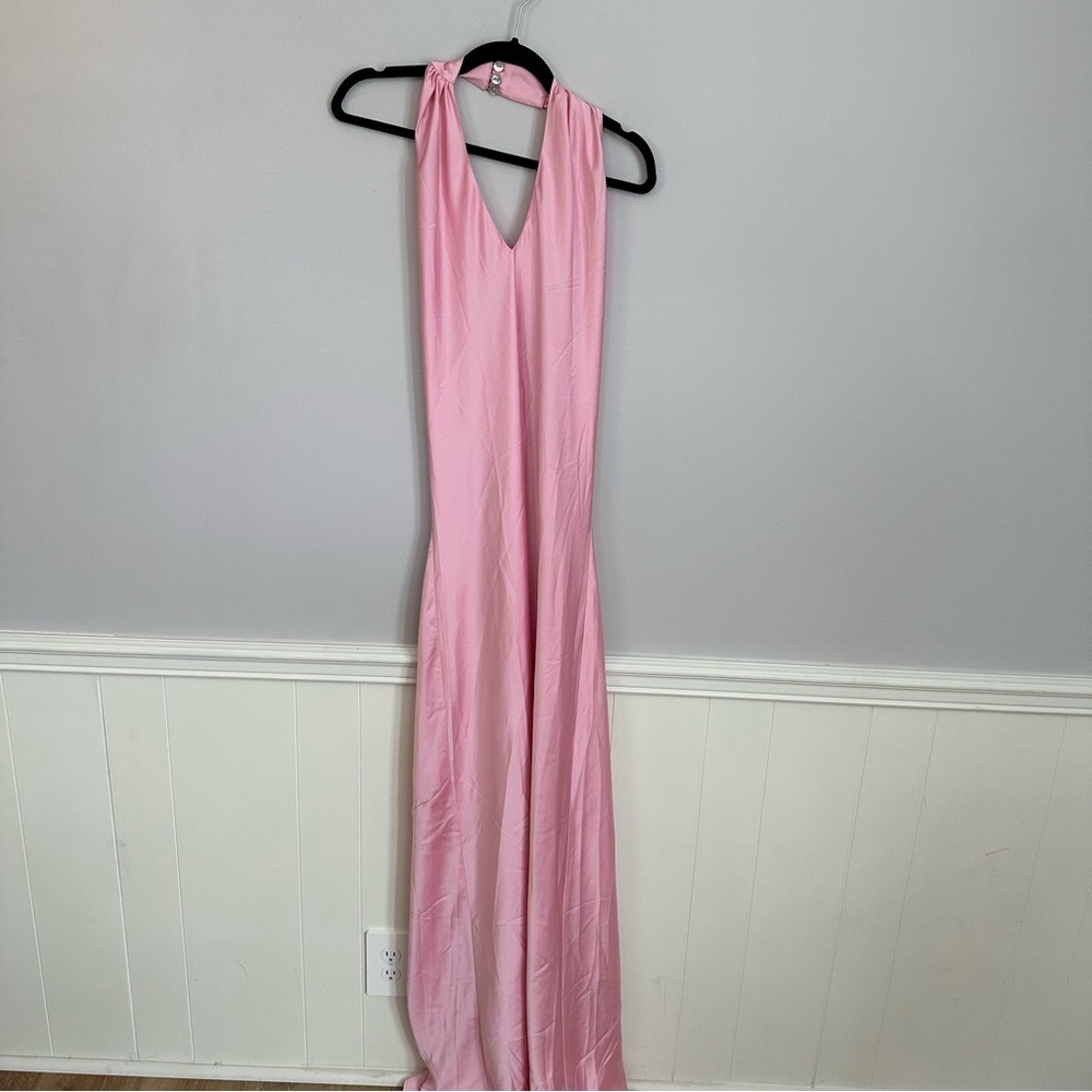 Show me your MuMu Women’s Pink Jasmine Halter V-Neck Maxi Dress Sz M NWOT - Picture 2 of 7